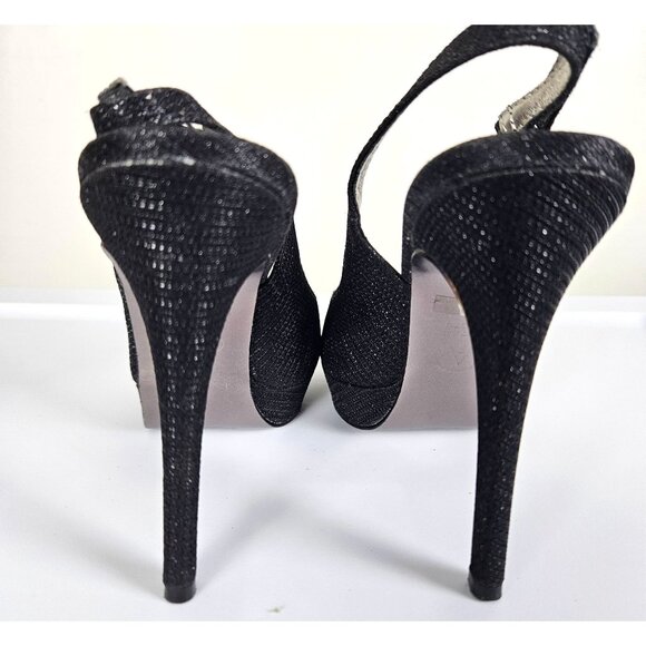 Adrianna Papell Womens Size 7 Black Glitter Peep Toe Slingback High Heels 4.5" - Picture 16 of 16